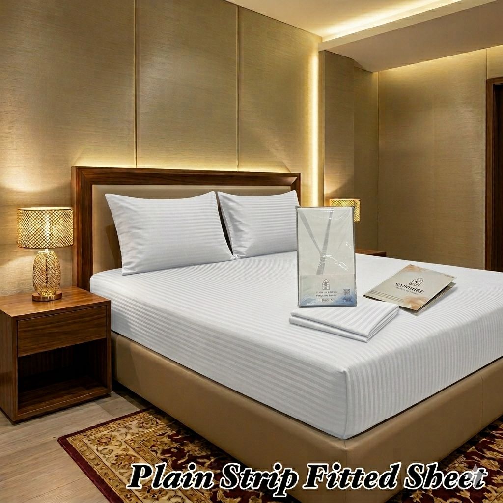 Nishat 3PC King Size Plain Strip Fitted Bedsheet
