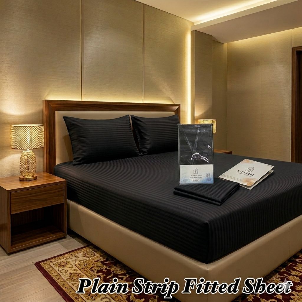 Nishat 3Pc King Size Plain Strip Fitted Bedsheet